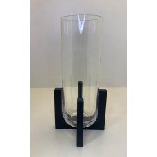 Vaso de Vidro Incolor Base Madeira 